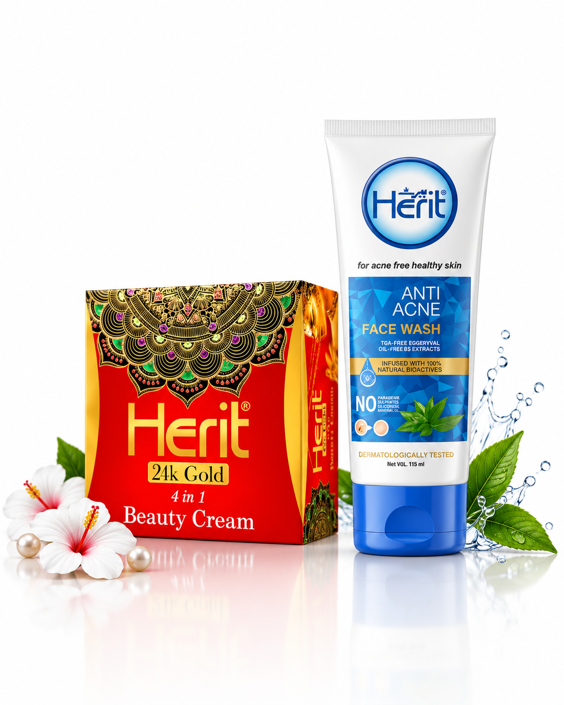 Acne Bundle – Herit 24k Gold 4-in-1 Beauty Cream + Herit Anti Acne Face Wash