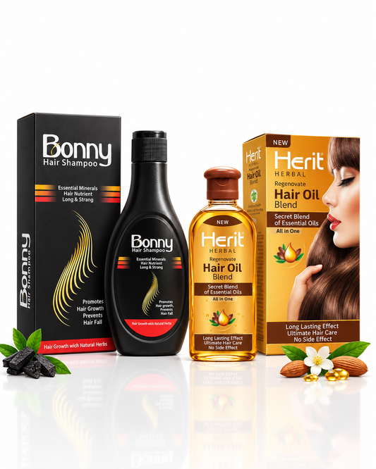 Hair Care Bundle – Bonny Hair Shampoo + Herit Herbal Hair Oil (2-in-1 Hair Fall & Growth Set)