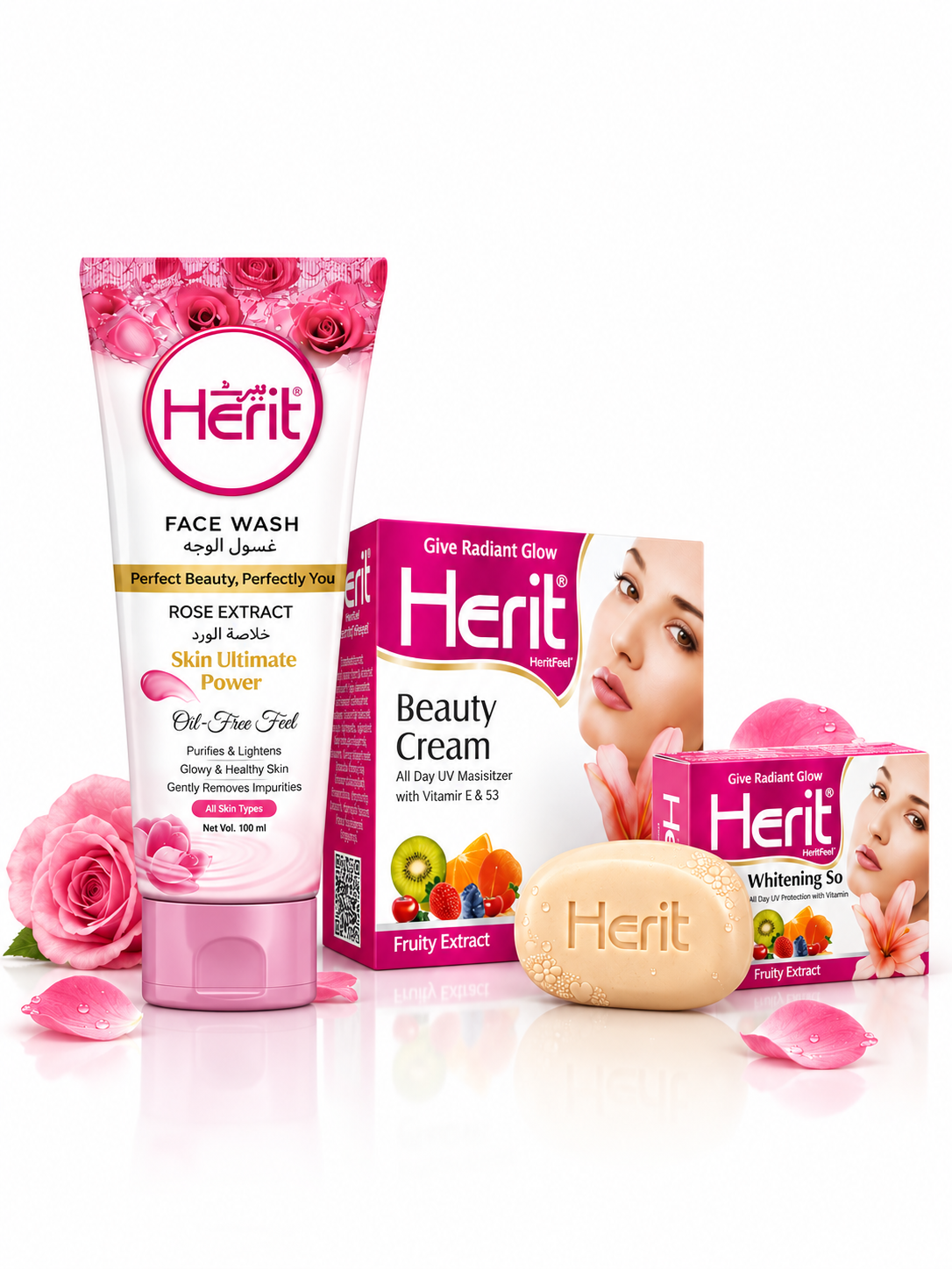 Glow Radiance Bundle – Herit Rose Face Wash + Beauty Cream + Whitening Soap (3-in-1 Glow Set)