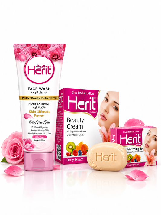 Glow Radiance Bundle – Herit Rose Face Wash + Beauty Cream + Whitening Soap (3-in-1 Glow Set)