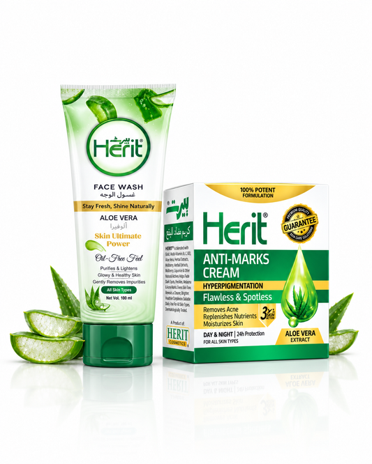 Glow & Clear Bundle – Herit Aloe Vera Face Wash + Anti-Marks Cream (2-in-1 Clear Skin Set)