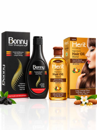 Hair Care Bundle – Bonny Hair Shampoo + Herit Herbal Hair Oil (2-in-1 Hair Fall & Growth Set)