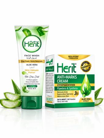 Glow & Clear Bundle – Herit Aloe Vera Face Wash + Anti-Marks Cream (2-in-1 Clear Skin Set)